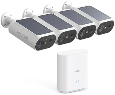aosu 2K QHD Solar Security Cameras Wireless Outdoor System, 4-Cam-Kit