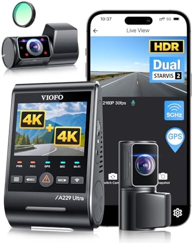VIOFO A229 Ultra 3 Channel Dash Cam, Dual 4K+1080P, Front Rear Cabin Camera