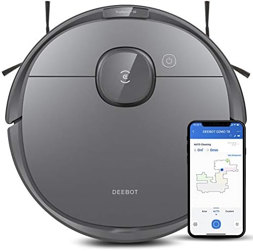 Ecovacs Deebot T8 Robot Vacuum and Mop Cleaner, Precise Laser Navigation, Multi-floor Mapping, Intelligent Object Avoidance, Full-customize clean, No-go and No-mop Zones, Auto-empty Station 