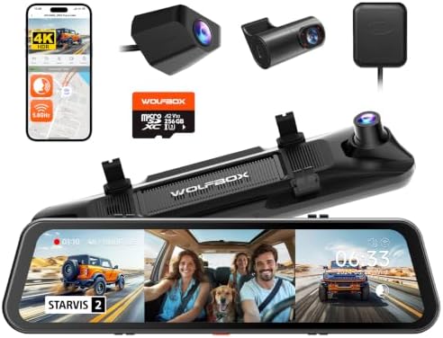 WOLFBOX G900 Tripro 3 Channel 4K Rear View Mirror Camera,8MP STARVIS IMX678